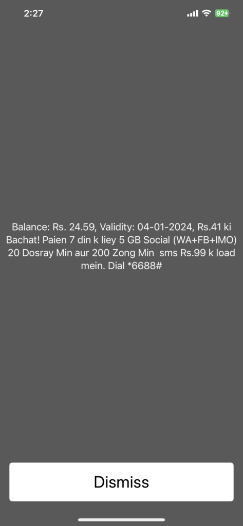 Zong Pakistan Balance Check