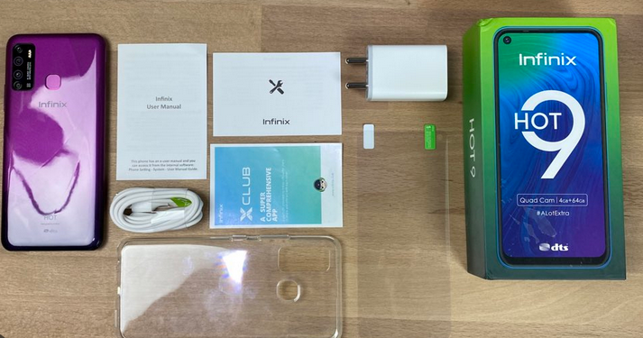 Infinix Hot 9 Play 4 64 with accessories